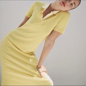 Zara Yellow Knitted Polo Midi Dress